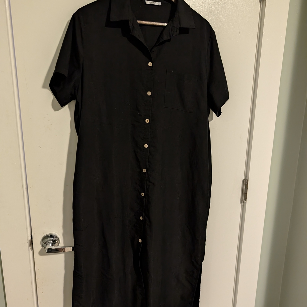 Zeagoo Elegant Black Button-Up Midi Dress
